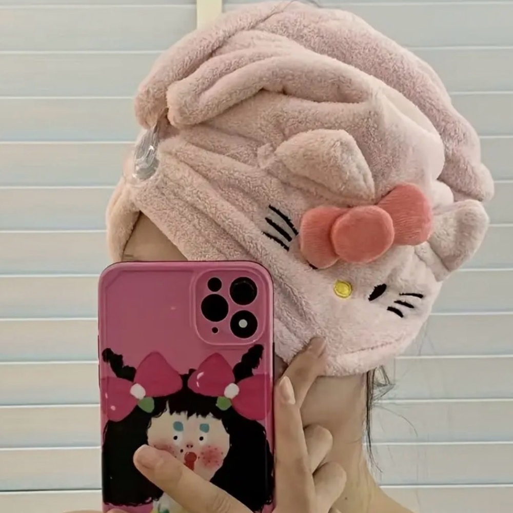 {NEW} Kawaii Quick Dry Hair Towel Pink One Size